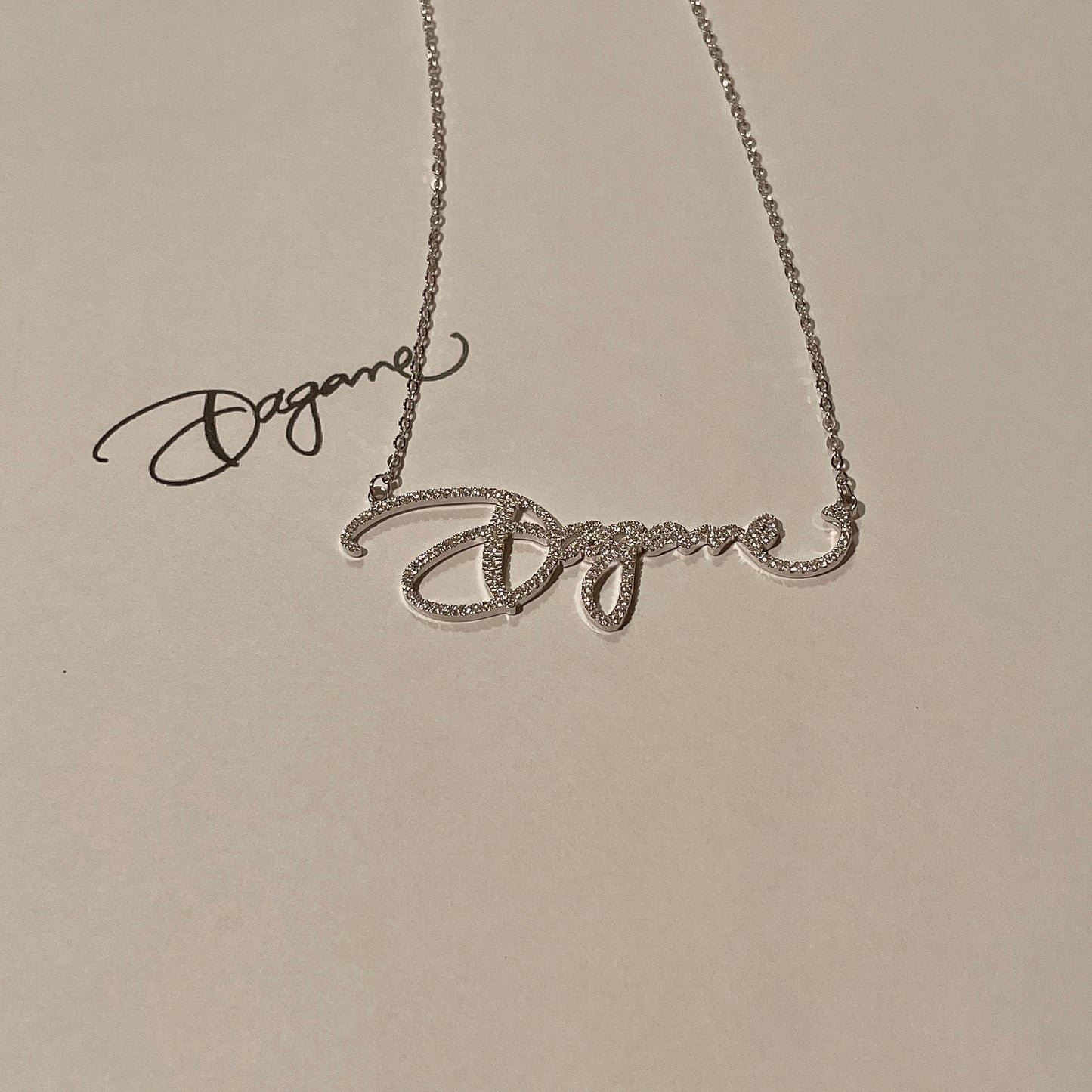 Silver 925 and CZ handwriting necklace